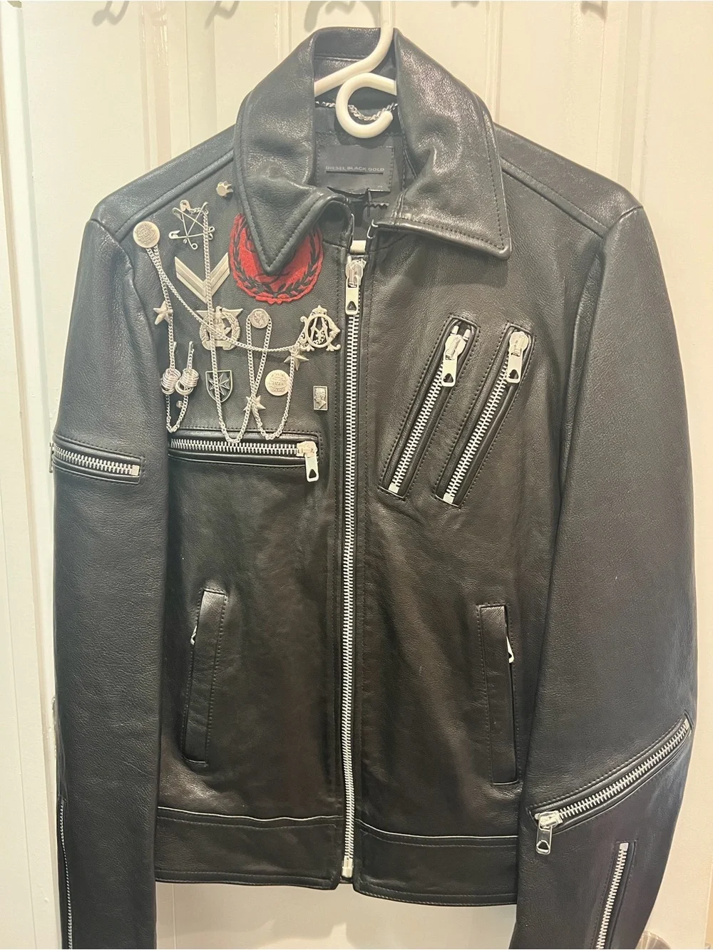 Men’s Diesel Black Gold black leather biker jacket